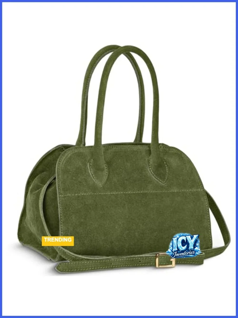 Italian Genuine Suede Top-Handle Bag Women Zipper Adjustable Strap Satchel